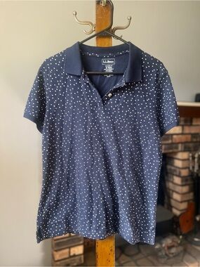 L.L. Bean Navy Polo with White Polka Dots
